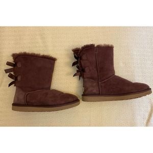 UGG Women Bailey Bow II Purple/Port Sheepskin Suede Boots Mid Size 7 1002954-098